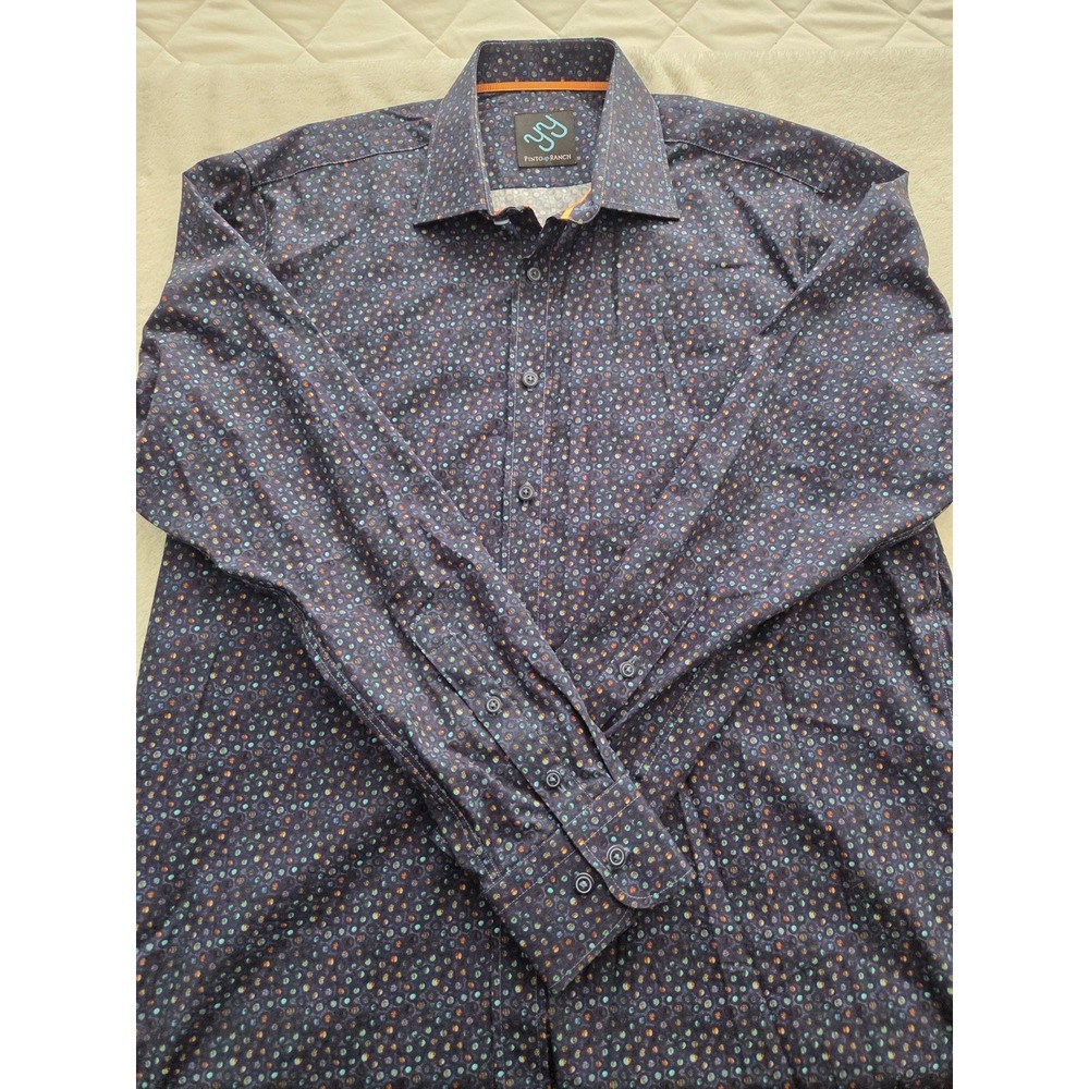 Pinto Ranch Men's Large Western Shirt Navy Geo Print 41/42 Long Sleeve Ranch...